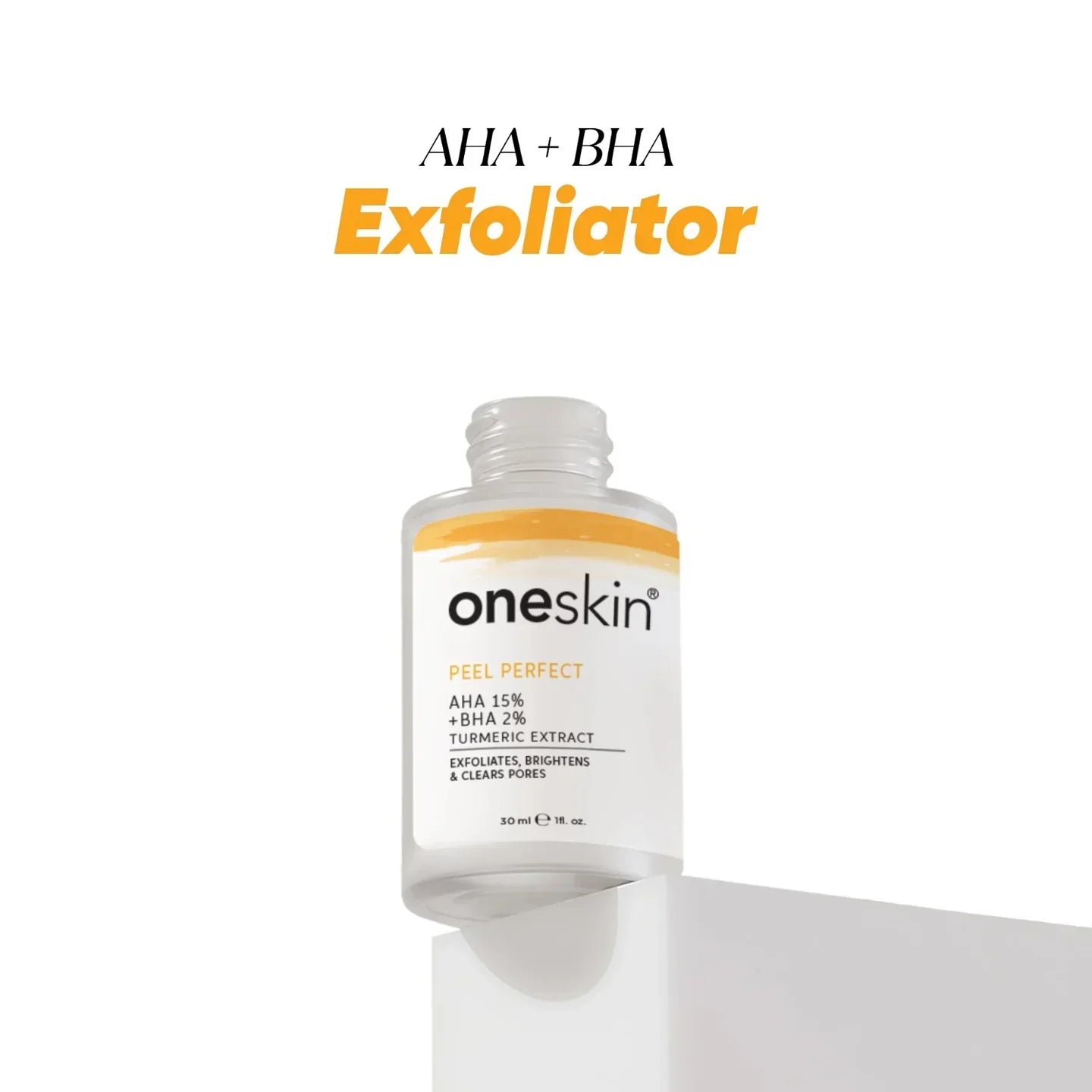 Oneskin | Peel Perfect AHA 15% + BHA 2% Turmeric Extract Serum 30ml | Best Price in Pakistan original skincare product Pakistan Main image