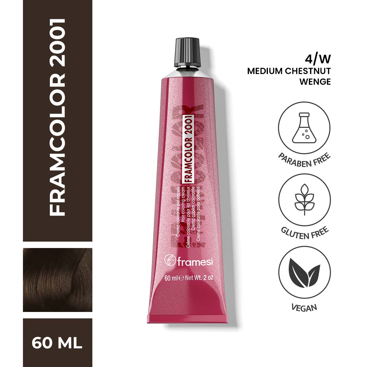 Framesi | FramColor 2001 | 4/W Medium Chestnut | Wenge | Best Price in Pakistan original skincare product Pakistan مرکزی تصویر
