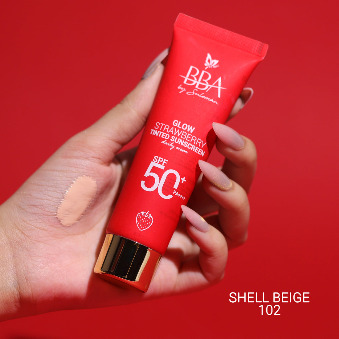 BBA By Suleman | Glow Strawberry Tinted Sunscreen SPF50+ PA++++ 50ml | Shell Beige 102 | Best Price in Pakistan original skincare product Pakistan Main image