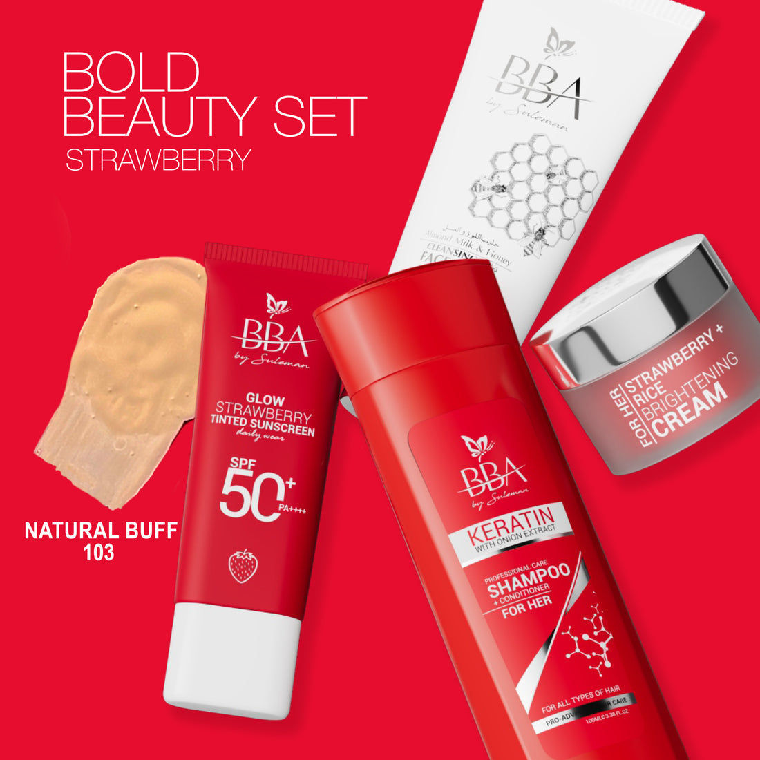 BBA By Suleman | Bold Beauty Set Strawberry Set | Natural Buff 103 | Best Price in Pakistan original skincare product Pakistan مرکزی تصویر