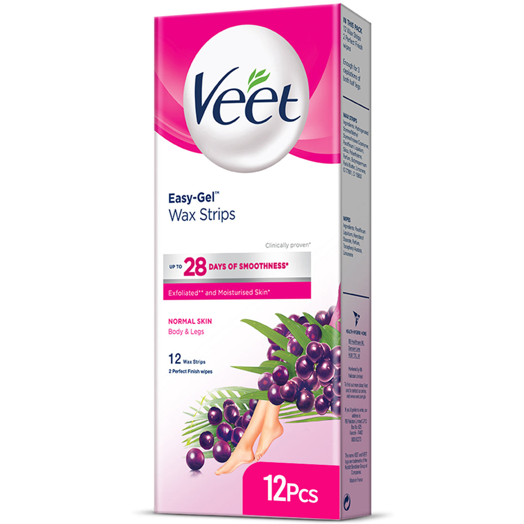 Veet Easy Gel Wax Strips Normal Skin Body & Legs 12s | Best Price in Pakistan original skincare product Pakistan مرکزی تصویر