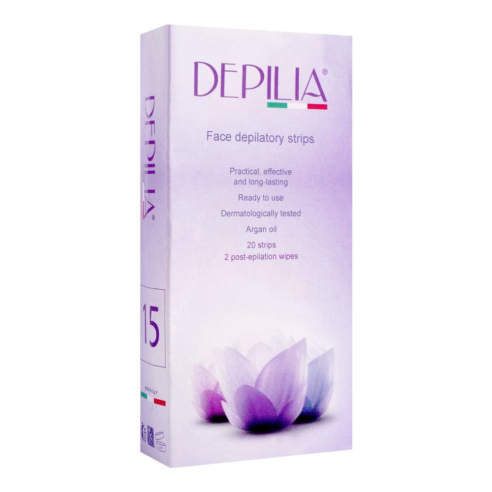 Depilia Argan Oil Face Depilatory Strips 20's | Best Price in Pakistan original skincare product Pakistan مرکزی تصویر