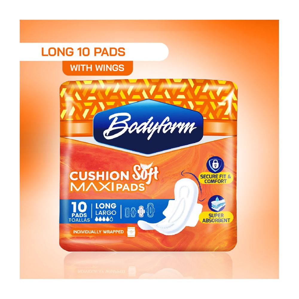 Bodyform Cushion Soft Long Maxi Sanitary Pads With Wings, 10-Pack | Best Price in Pakistan original skincare product Pakistan Main image