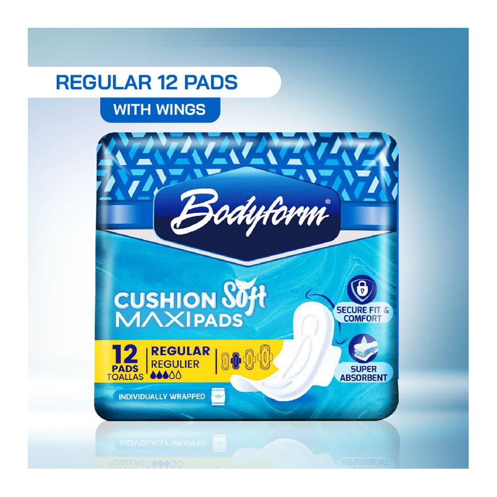 Bodyform Cushion Soft Regular Maxi Sanitary Pads With Wings, 12-Pack | Best Price in Pakistan original skincare product Pakistan Main image