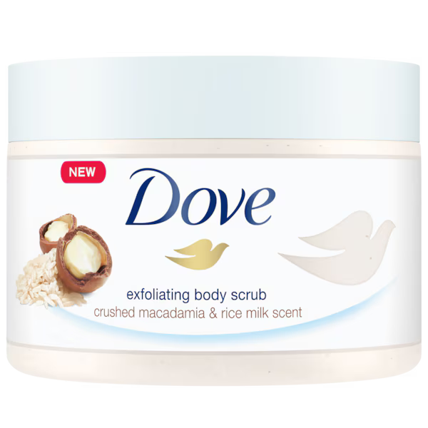 Dove Body Scrub Crushed Macadamia & Rice Milk Scent 225Ml | Best Price in Pakistan original skincare product Pakistan مرکزی تصویر