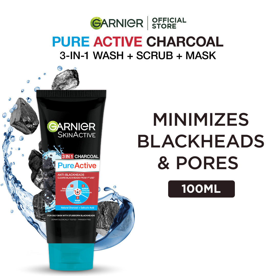 Garnier Skin Active 3-In-1 Charcoal Blackhead Face Wash Mask Scrub 100Ml | Best Price in Pakistan original skincare product Pakistan