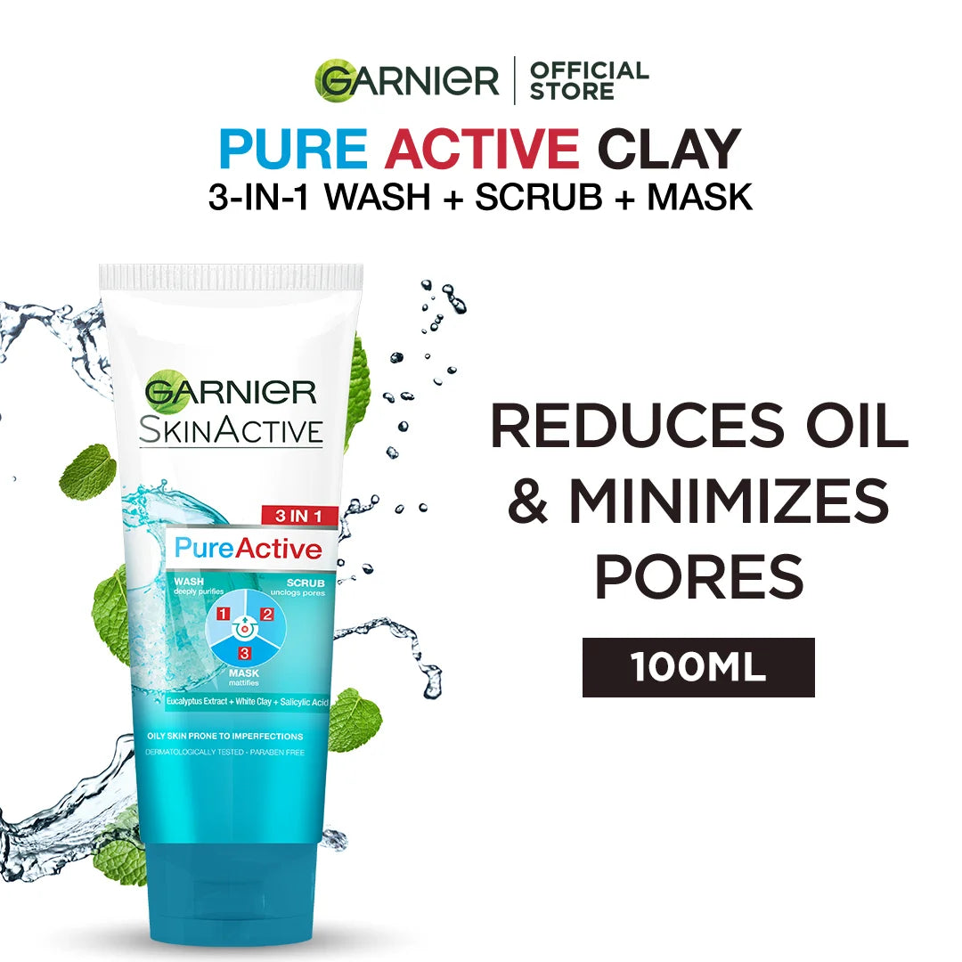 Garnier Pure Active 3 In 1 Face Wash Mask Scrub | 100ml | Best Price in Pakistan original skincare product Pakistan Main image