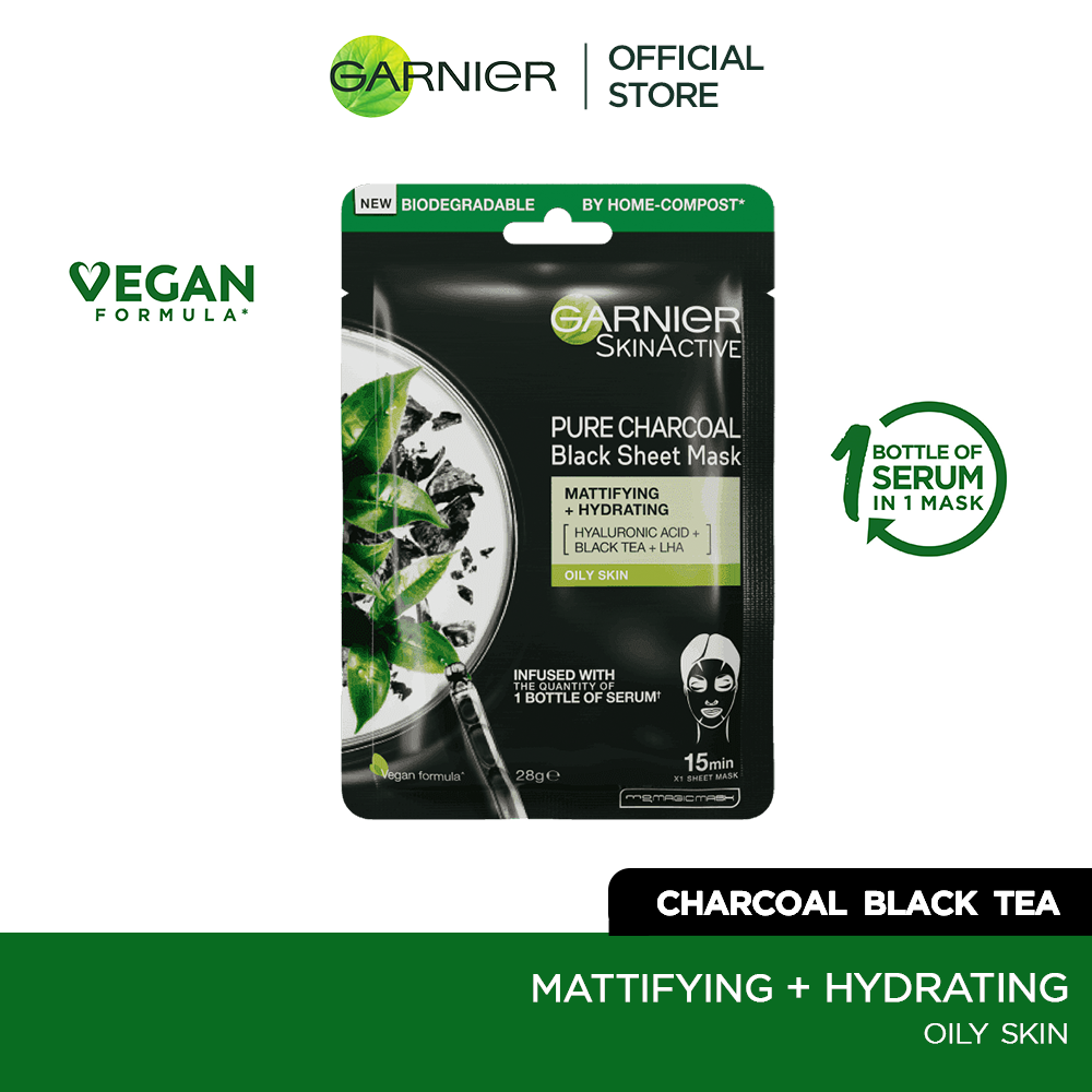 Garnier Skin Active Pure Charcoal Black Tea Tissue Face Mask | Mattifying | Best Price in Pakistan original skincare product Pakistan