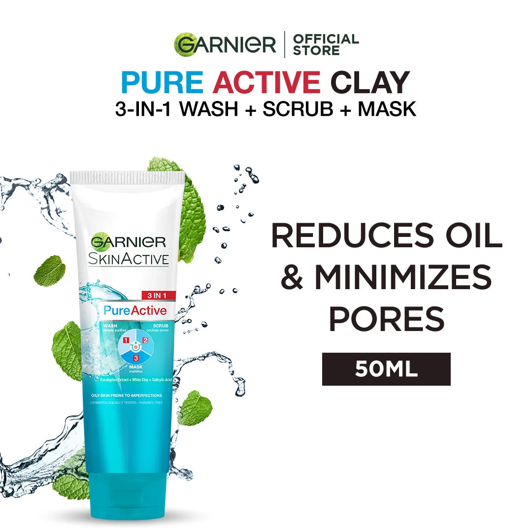 Garnier Pure Active 3 In 1 Face Wash Mask Scrub | 50ml | Best Price in Pakistan original skincare product Pakistan Main image