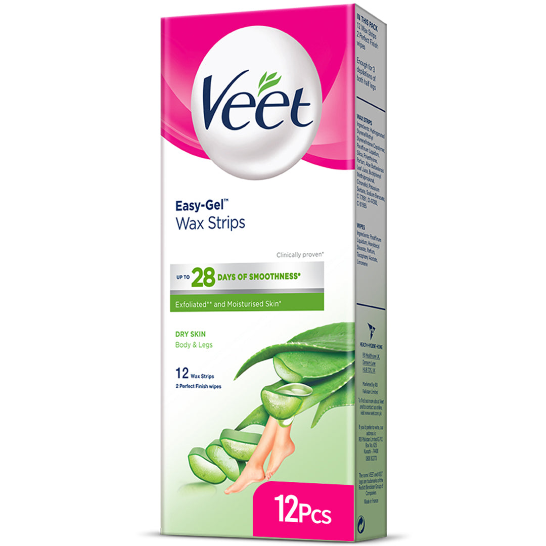 Veet Easy Gel Wax Strips Dry Skin Body & legs 12s | Best Price in Pakistan original skincare product Pakistan مرکزی تصویر