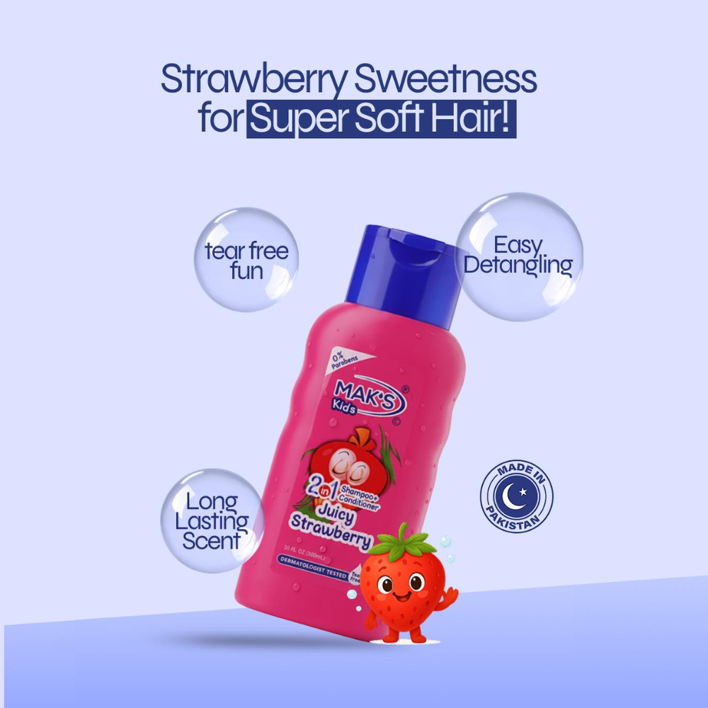 MAK’S Kids 2in1 Shampoo + Cond Juicy Strawberry 300ml | Best Price in Pakistan original skincare product Pakistan