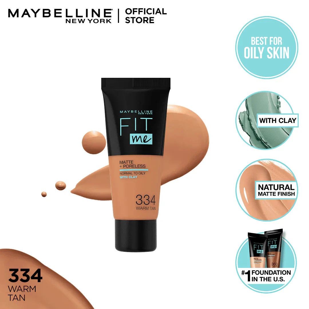 Maybelline New York Fit Me Matte & Poreless Liquid Foundation 18Ml Mini Tube | 334 Warm Tan | For Normal To Oily Skin | Best Price in Pakistan original skincare product Pakistan مرکزی تصویر