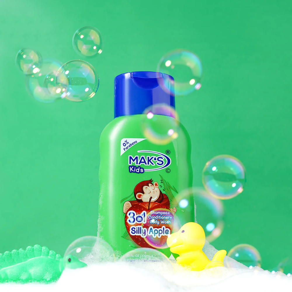 MAK’S Kids 3in1 Shampoo + Cond + Body Wash Silly Apple 300ml | Best Price in Pakistan original skincare product Pakistan Main image