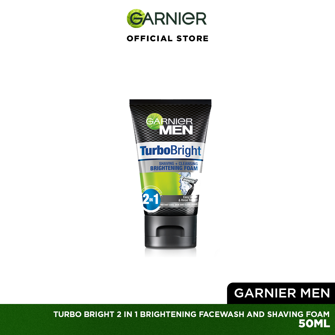 Garnier Men Turbo Bright 2-in-1 Brightening Facewash and Shaving Foam | 50ml | Best Price in Pakistan original skincare product Pakistan Main image