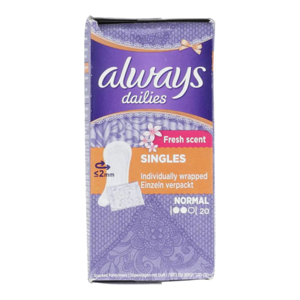 Always Dailies Fresh Scent Singles Normal 20'S` | Best Price in Pakistan original skincare product Pakistan مرکزی تصویر
