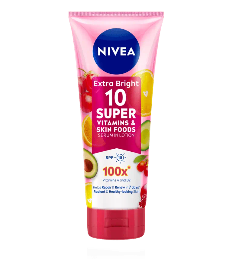 Nivea | Body Serum Extra Bright 10Super Vitamins & Skin Foods | 180Ml | Best Price in Pakistan original skincare product Pakistan مرکزی تصویر