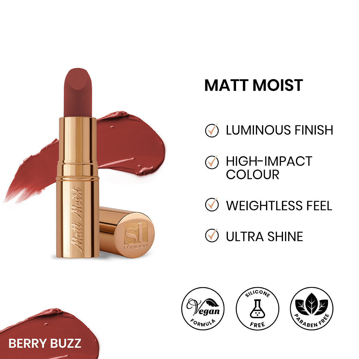 ST London Matt Moist Long-Lasting Lipstick Berry Buzz | Best Price in Pakistan original skincare product Pakistan مرکزی تصویر