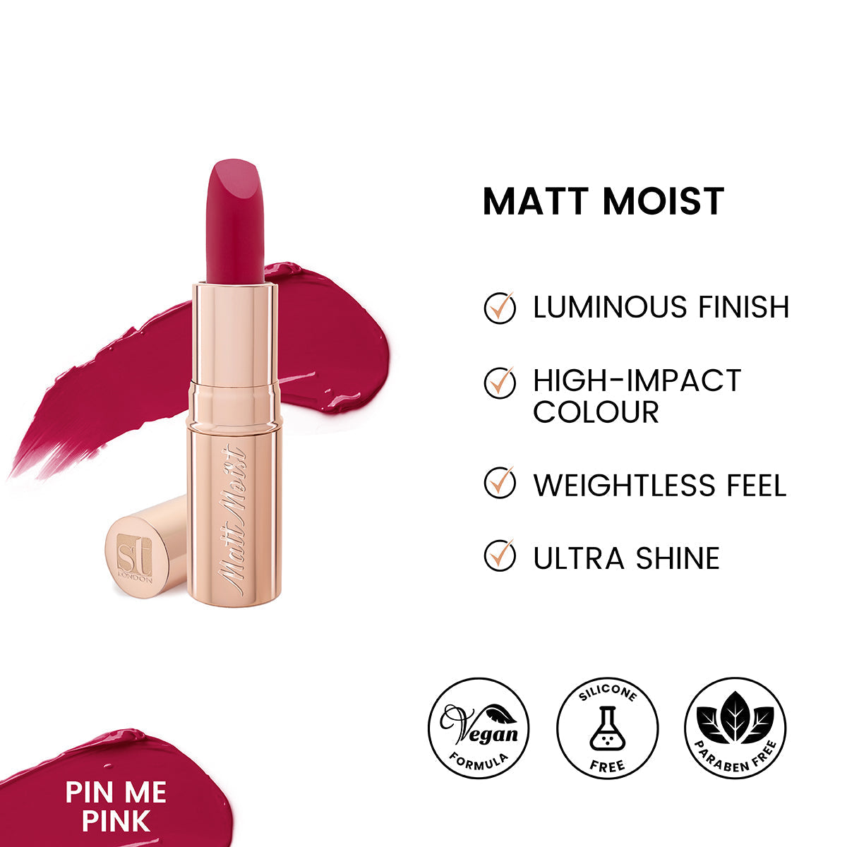 ST London | Matt Moist Long-Lasting Lipstick | Pin Me Pink | Best Price in Pakistan original skincare product Pakistan مرکزی تصویر