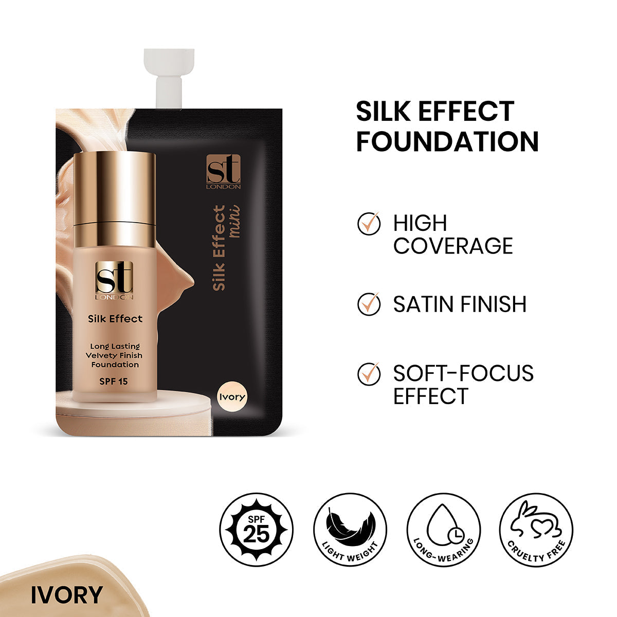 ST London | Silk Effect Foundation Sachet | Ivory 5ml | Best Price in Pakistan original skincare product Pakistan مرکزی تصویر