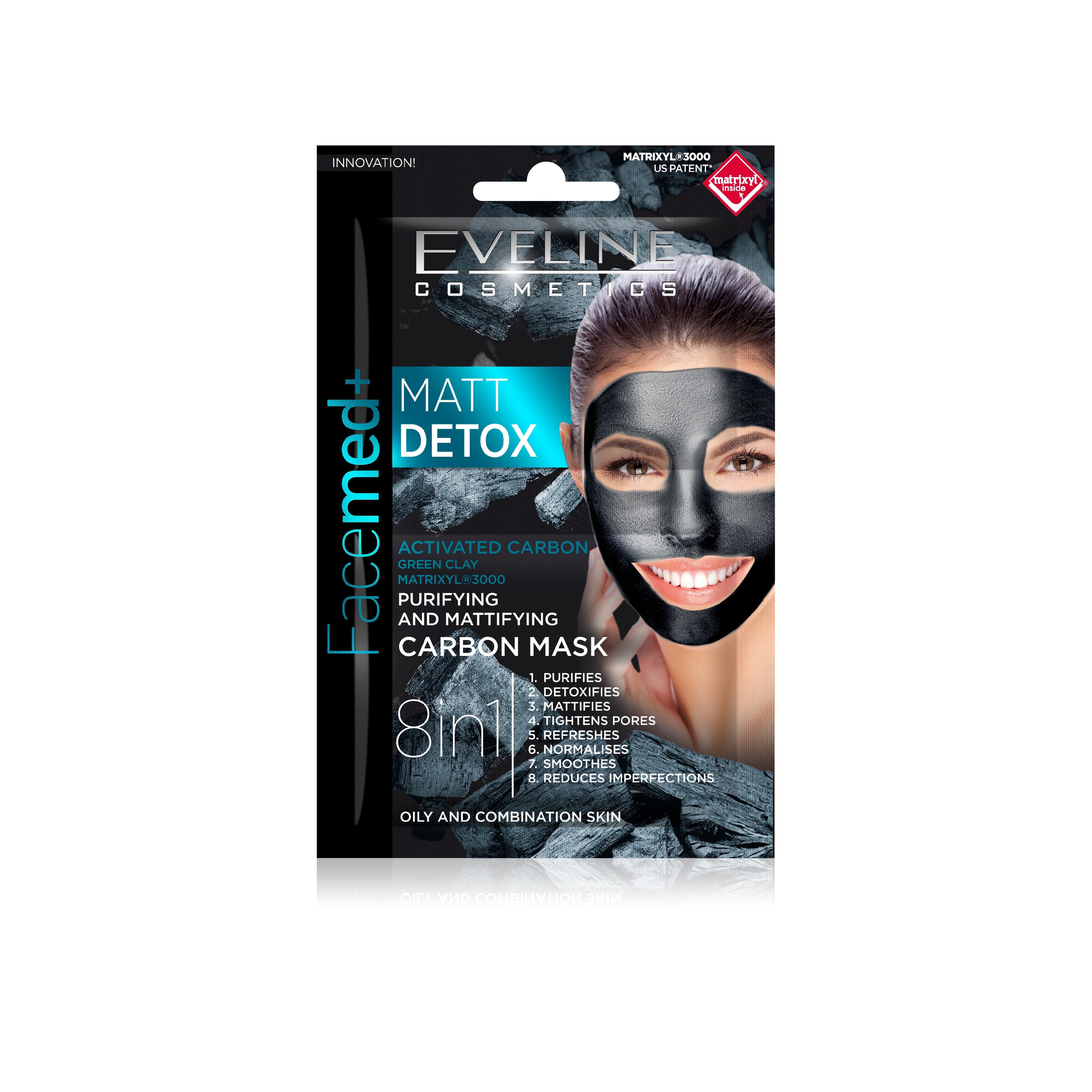 EVELINE FACEMED MATT DETOX CARBON MASK 8 IN 1 5ML | Best Price in Pakistan original skincare product Pakistan