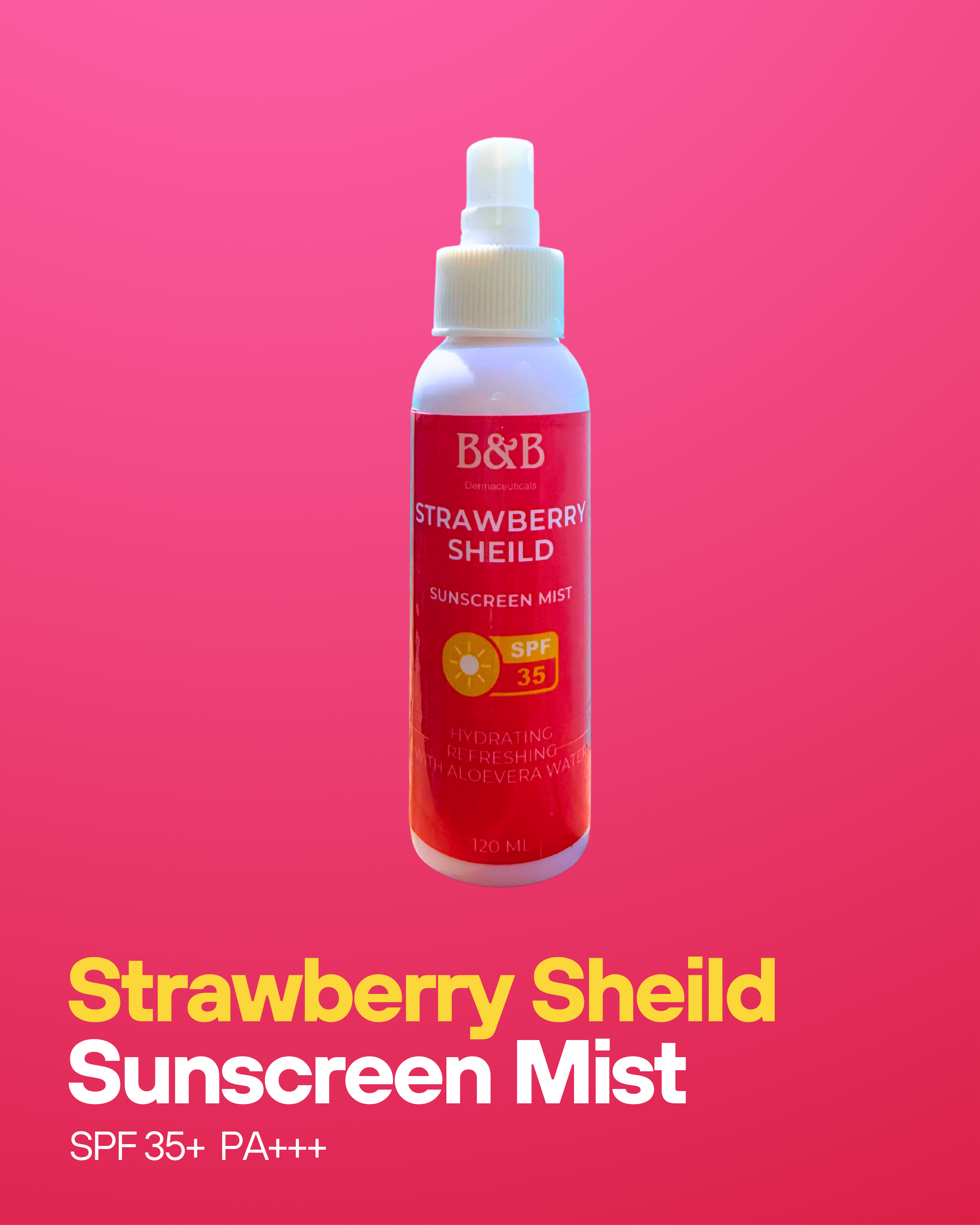 B&B Derma | Strawberry Sheild Sunscreen Mist | Best Price in Pakistan original skincare product Pakistan Main image