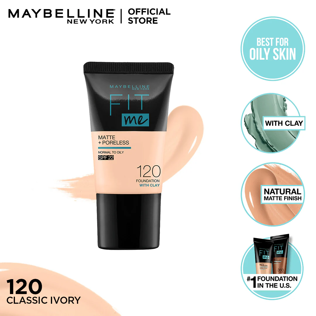 Maybelline | Fit Me Liquid Foundation Matte & Poreless Mini Tube | 120 Classic Ivory | Best Price in Pakistan original skincare product Pakistan مرکزی تصویر
