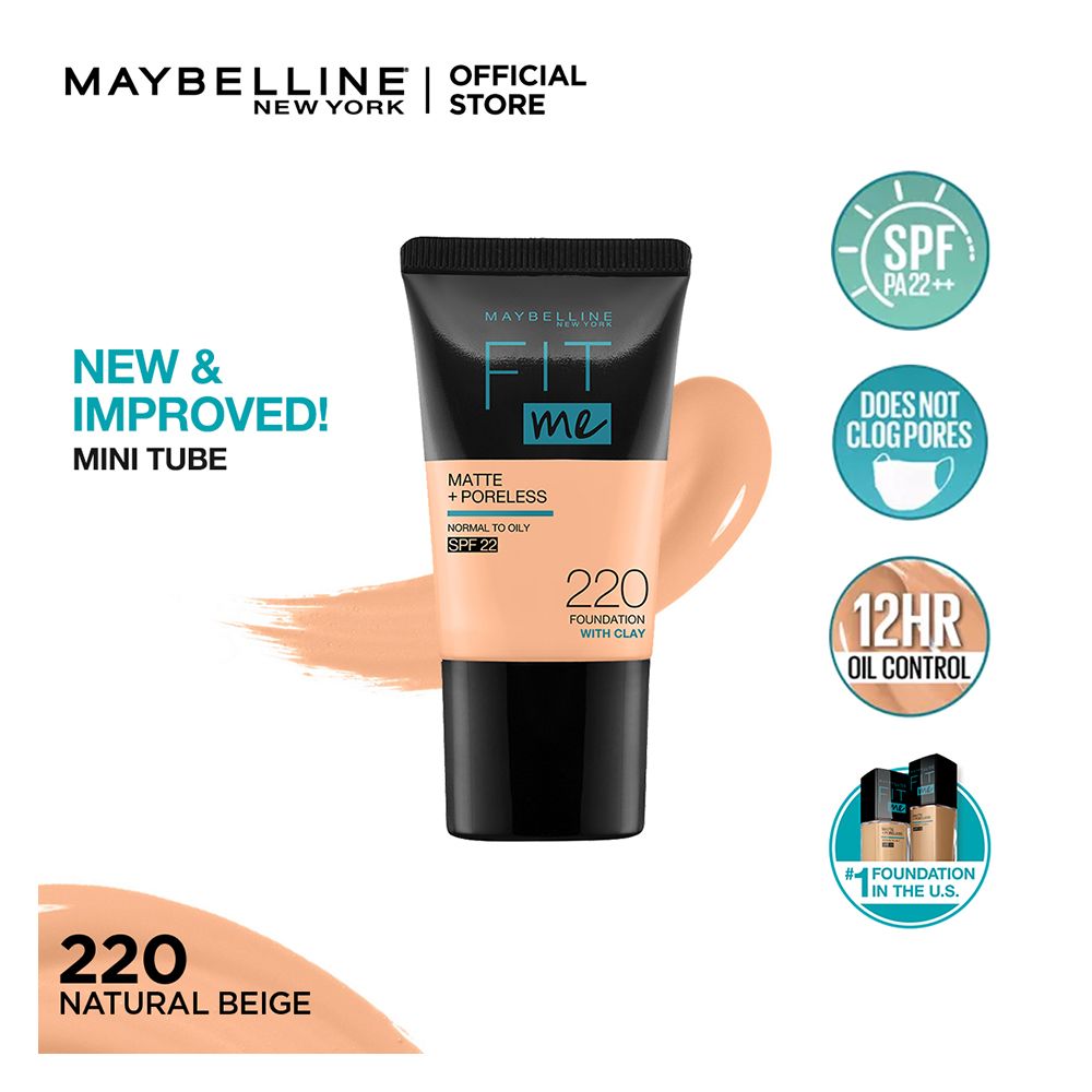 Maybelline | Fit Me Liquid Foundation Matte & Poreless Mini Tube | 220 Natural Beige | Best Price in Pakistan original skincare product Pakistan