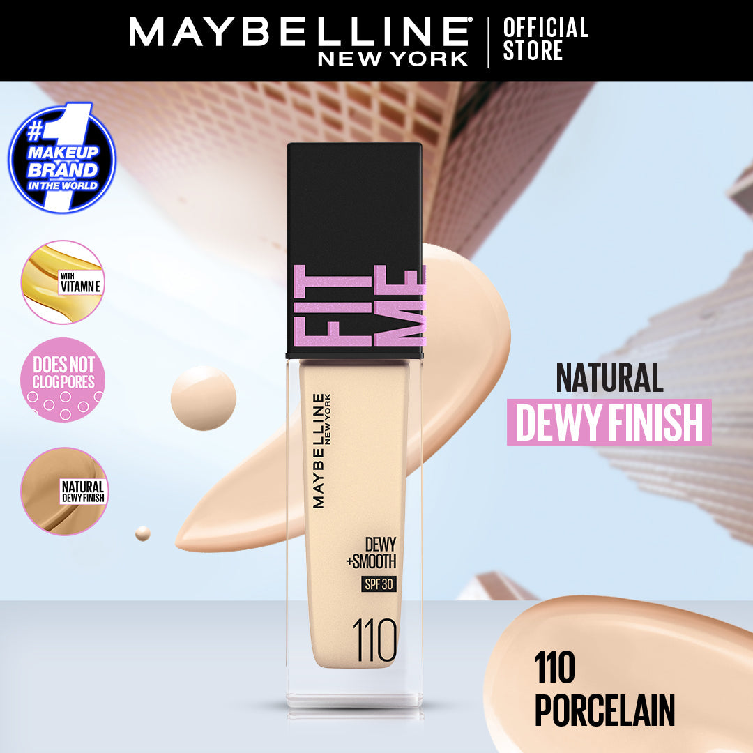 Maybelline | Fit Me Dewy + Smooth Liquid Foundation SPF 30 | 110 Porcelain 30ml | Best Price in Pakistan original skincare product Pakistan مرکزی تصویر