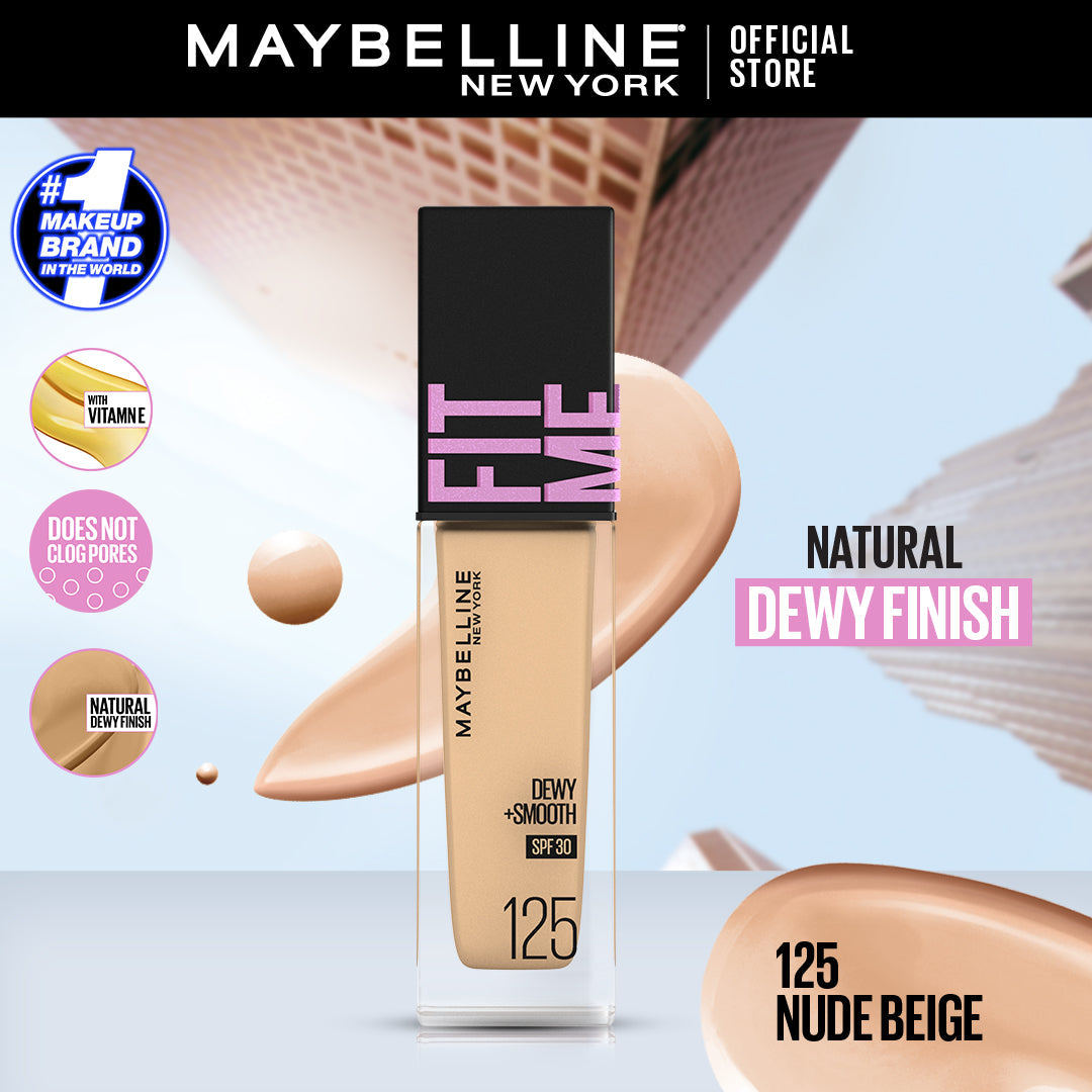 Maybelline | Fit Me Dewy + Smooth Liquid Foundation SPF 30 | 125 Nude Beige 30ml | Best Price in Pakistan original skincare product Pakistan