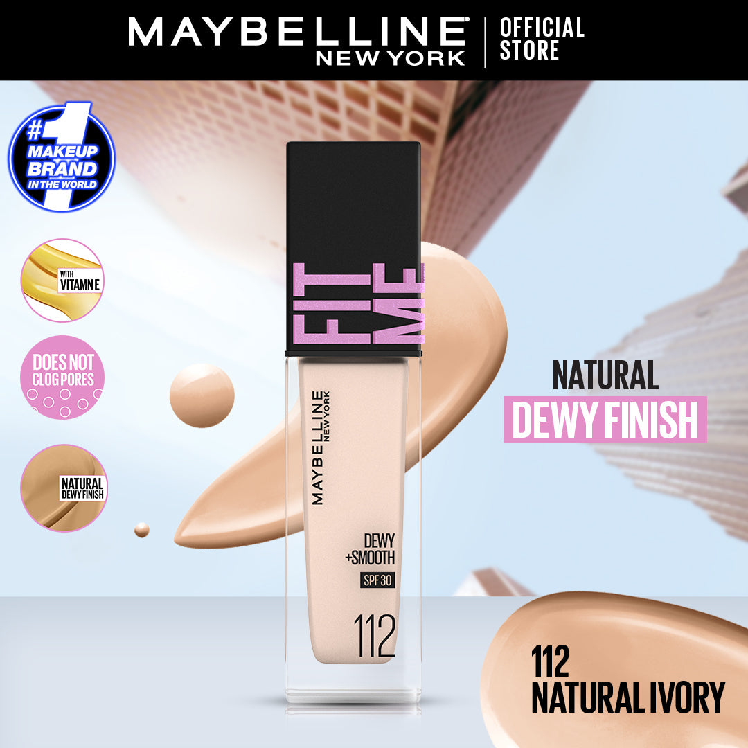 Maybelline | Fit Me Dewy + Smooth Liquid Foundation SPF 30 | 112 Natural Ivory 30ml | Best Price in Pakistan original skincare product Pakistan مرکزی تصویر
