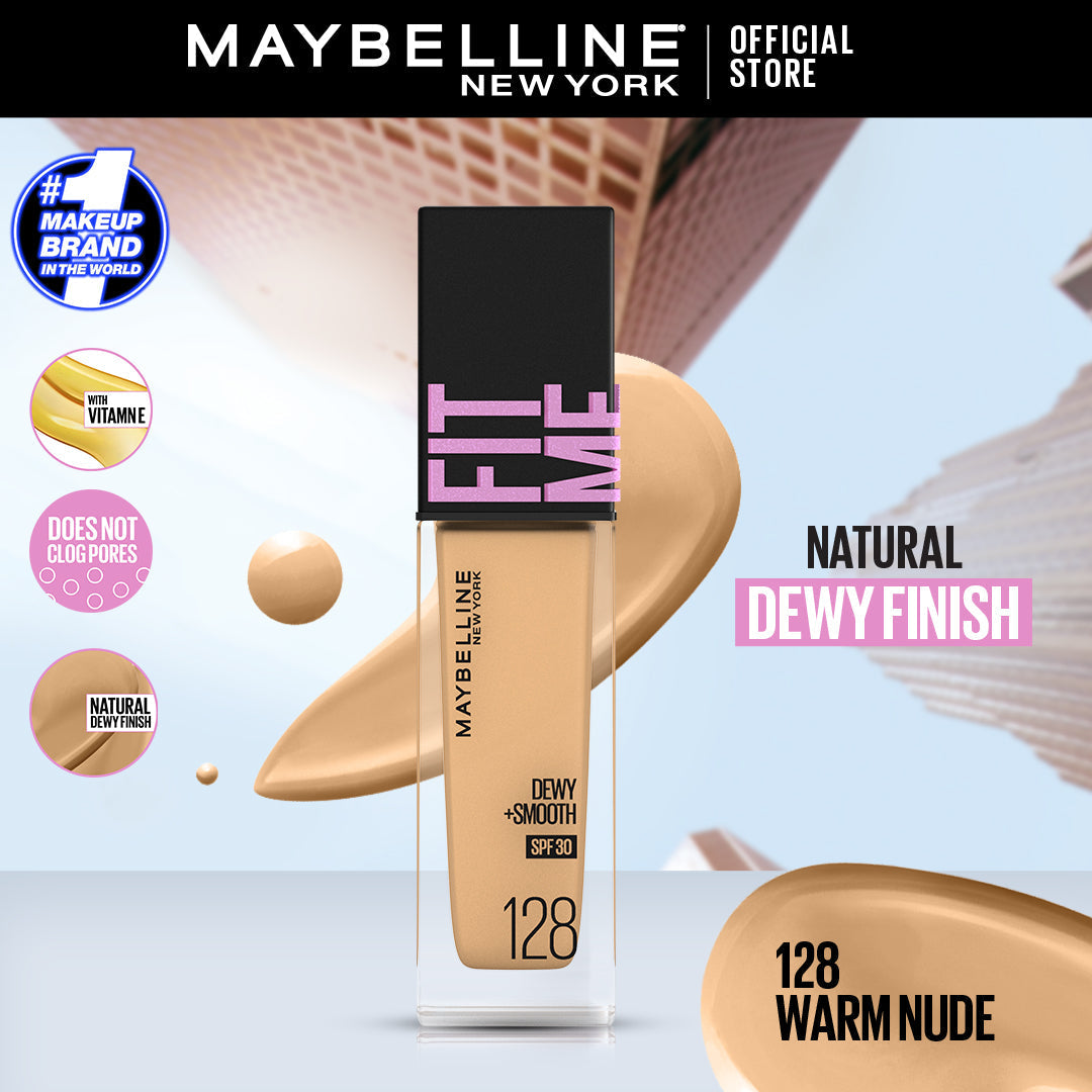 Maybelline | Fit Me Dewy + Smooth Liquid Foundation SPF 30 | 128 Warm Nude 30ml | Best Price in Pakistan original skincare product Pakistan