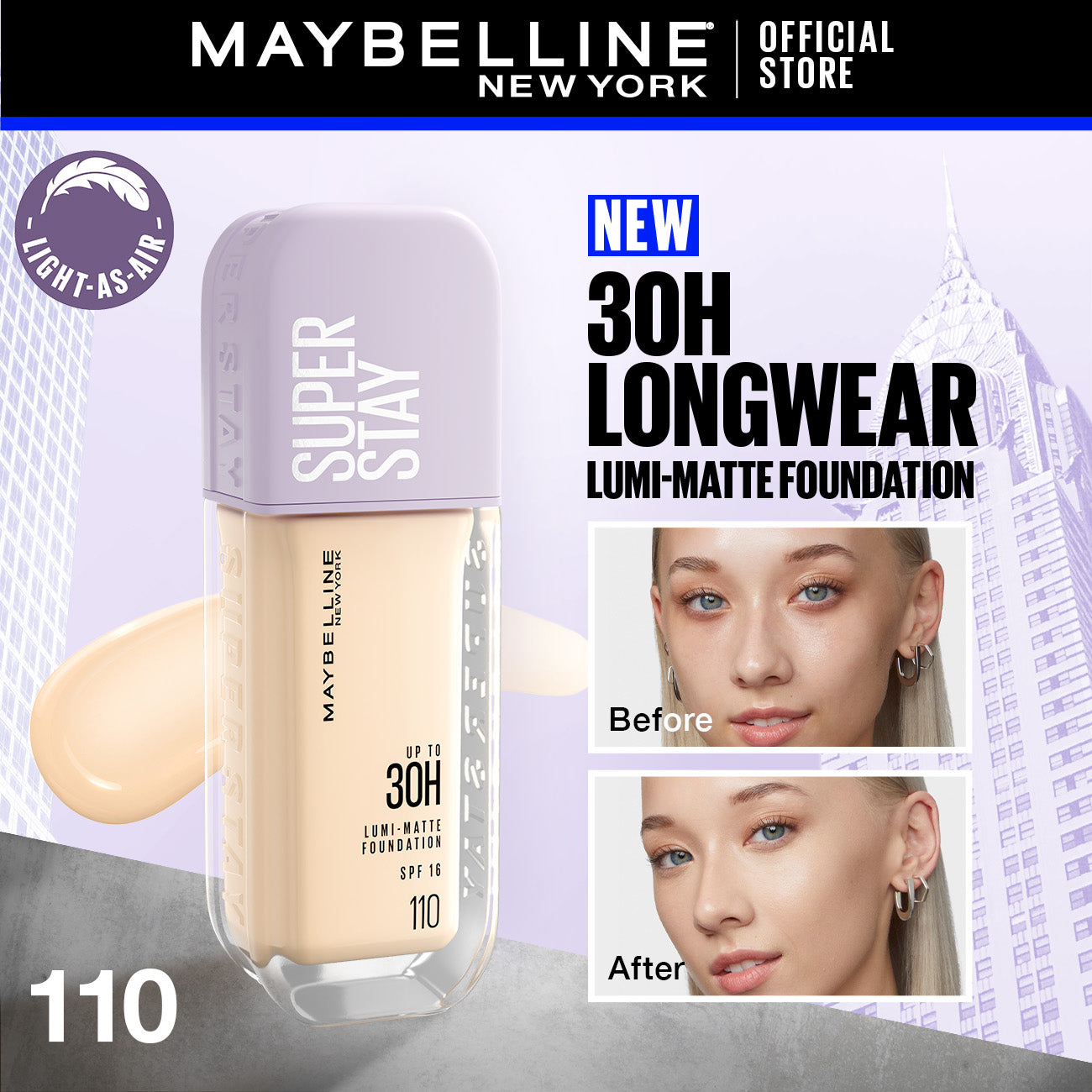 Maybelline | Super Stay Up to 30hr Lumi Matte Foundation | 110 | Best Price in Pakistan original skincare product Pakistan مرکزی تصویر