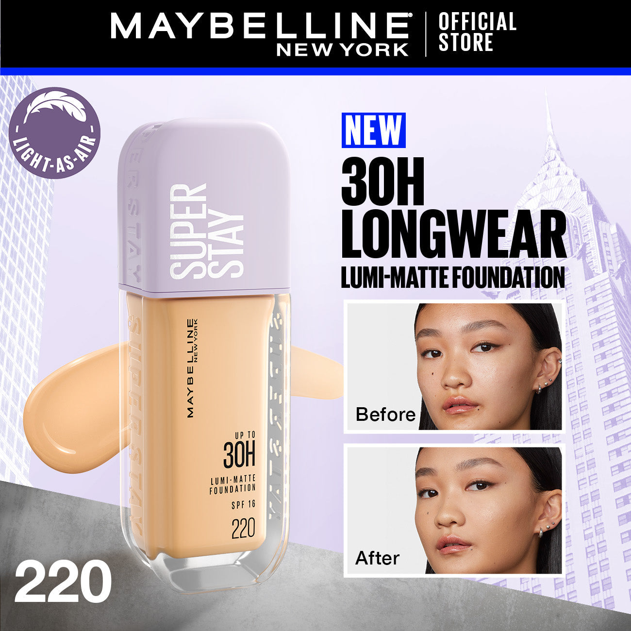 Maybelline | Super Stay Up to 30hr Lumi Matte Foundation | 220 | Best Price in Pakistan original skincare product Pakistan مرکزی تصویر