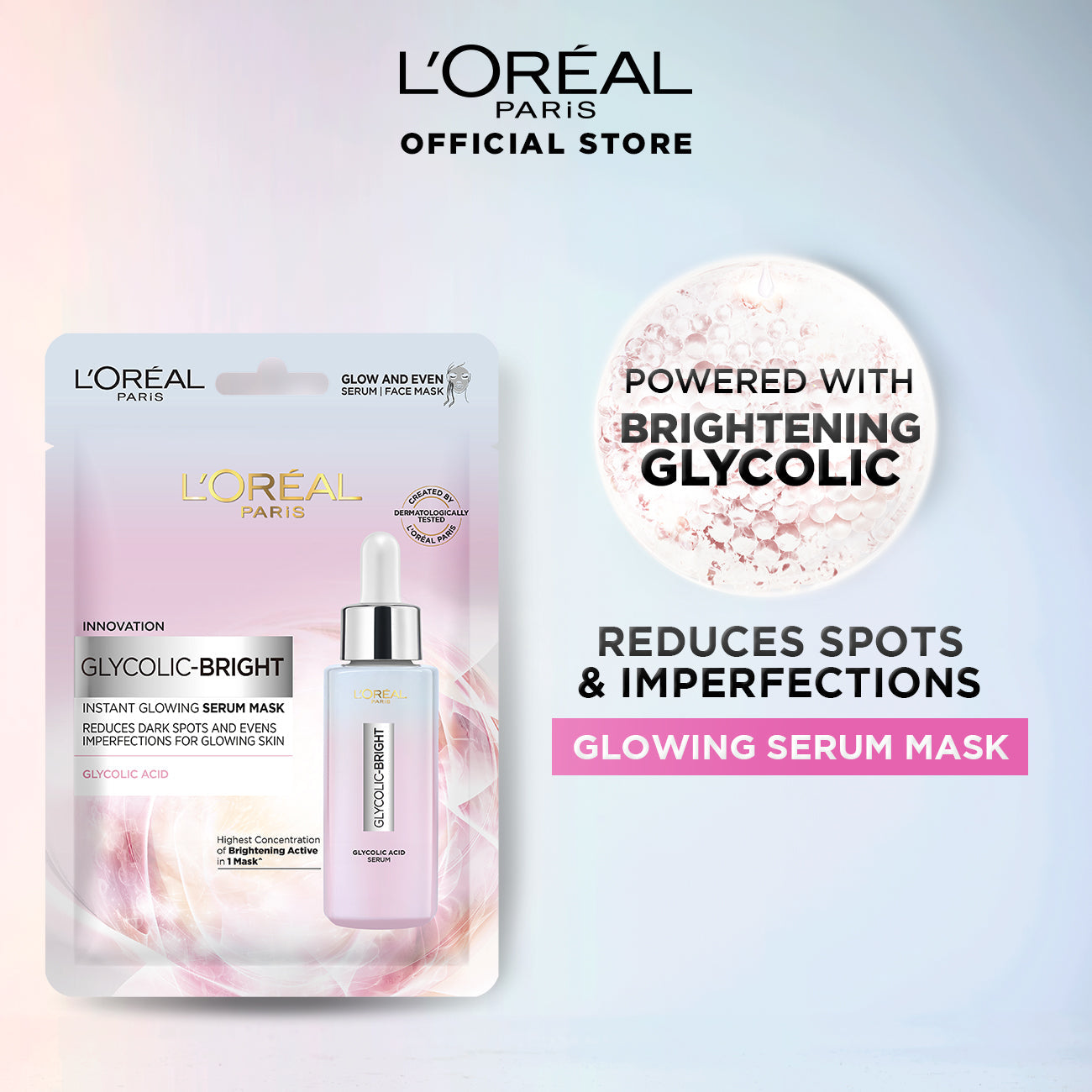 LOreal Paris | Glycolic Bright Instant Glowing Serum Mask | Best Price in Pakistan original skincare product Pakistan مرکزی تصویر