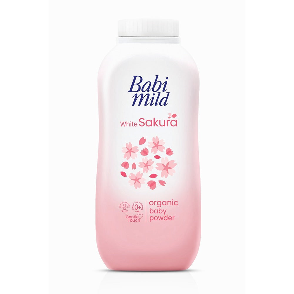 Babi Mild | White Sakura Organic Baby Powder | 160g | Best Price in Pakistan original skincare product Pakistan مرکزی تصویر