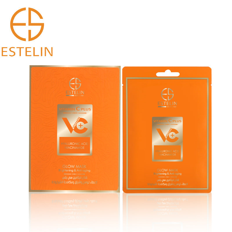 Estelin | Vitamin C Plus Brightening & Anti-Aging Glow Mask (Pack of 10) | Best Price in Pakistan original skincare product Pakistan Main image