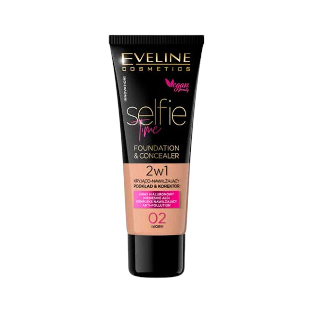 EVELINE SELFIE TIME FOUNDATION & CONCEALER 02 IVORY 30ML | Best Price in Pakistan original skincare product Pakistan