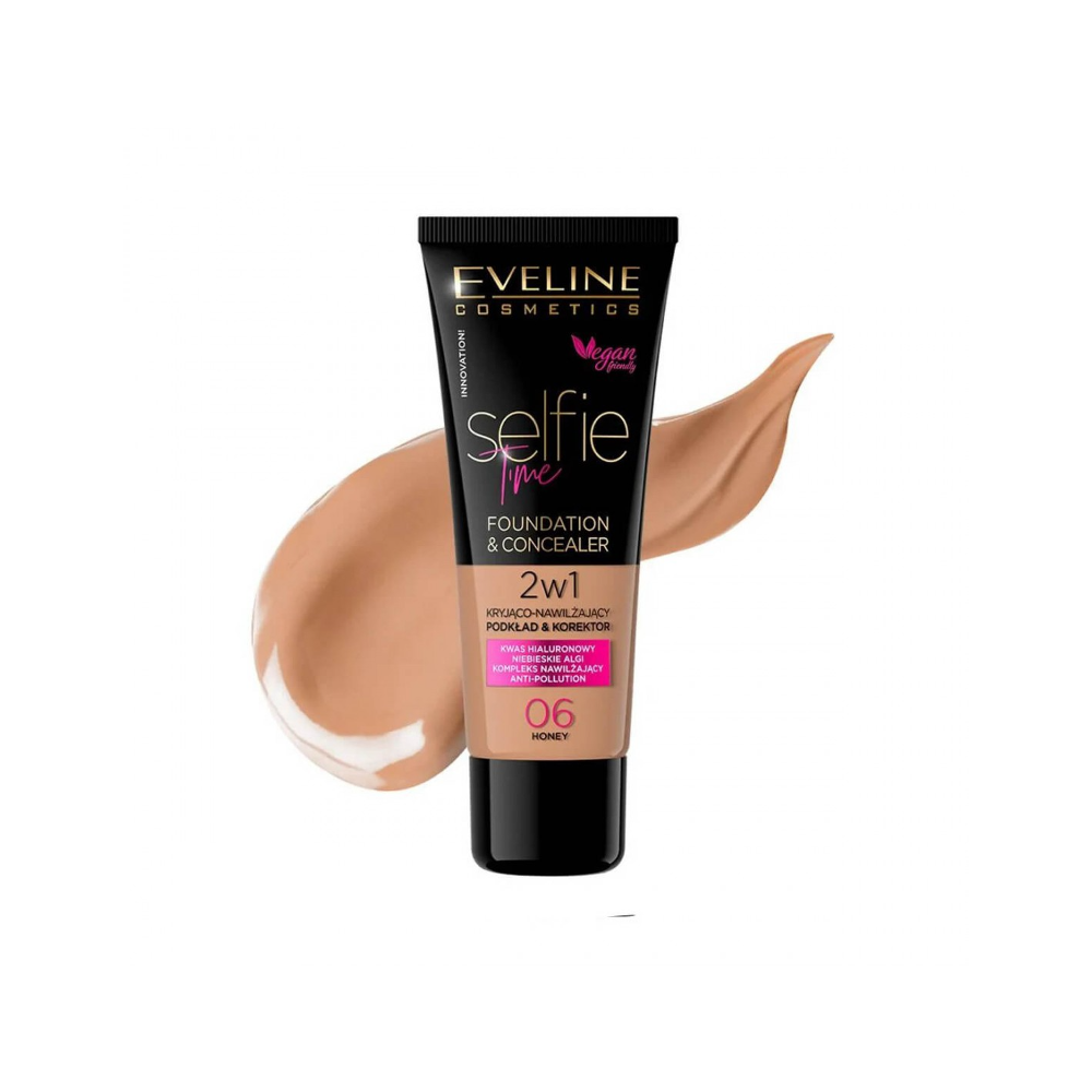 EVELINE SELFIE TIME FOUNDATION & CONCEALER 06 HONEY 30ML | Best Price in Pakistan original skincare product Pakistan