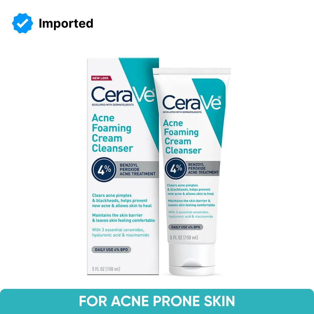 CeraVe Acne Foaming Cream Cleanser 4% BPO | 150ml | Best Price in Pakistan original skincare product Pakistan مرکزی تصویر