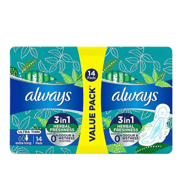 Always Pad 3In1 Herbal Freshness Ultra Thin Extra Long | Best Price in Pakistan original skincare product Pakistan مرکزی تصویر