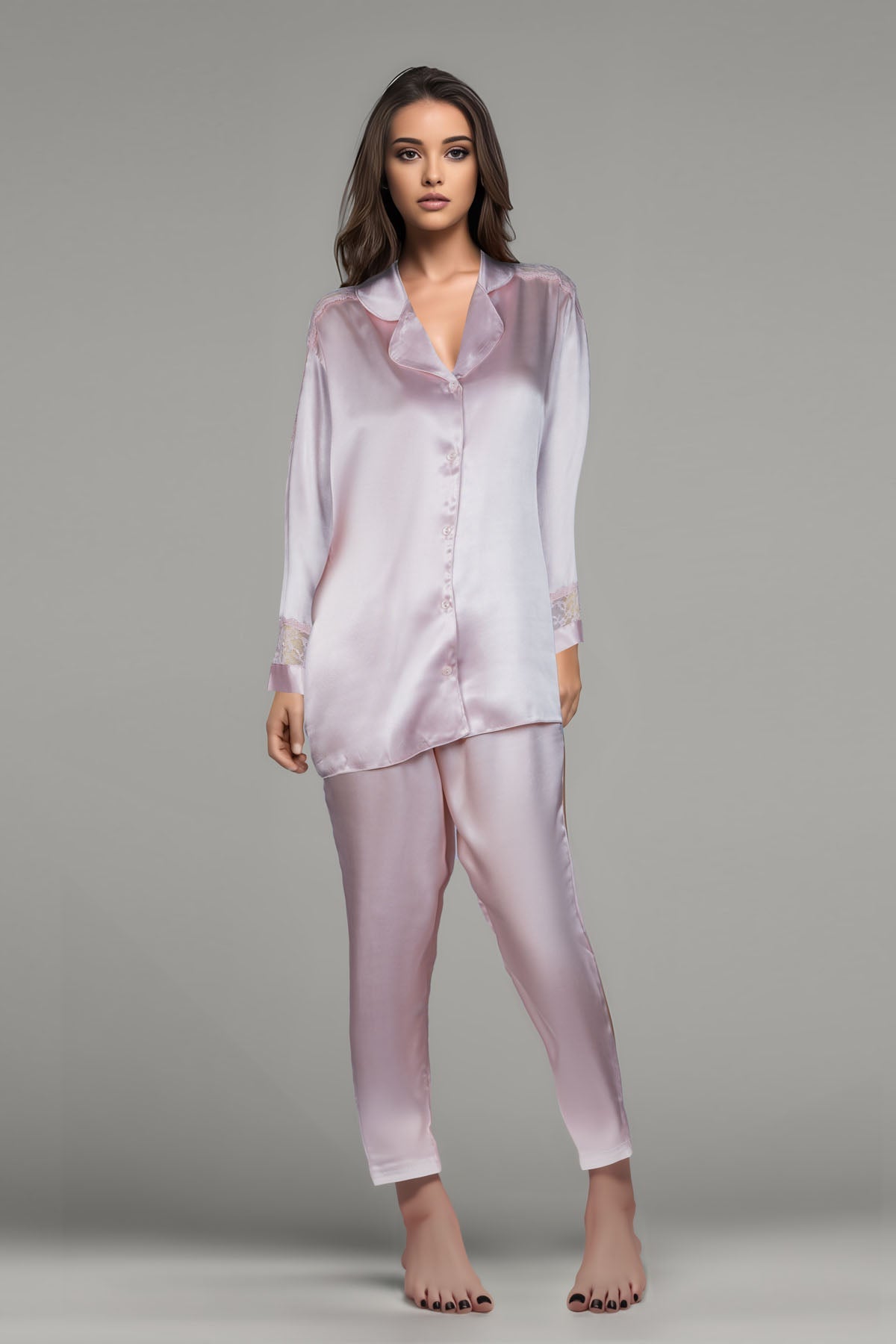 BLS | Beulah Silk Pajama Set | Powder Pink | Best Price in Pakistan original skincare product Pakistan مرکزی تصویر