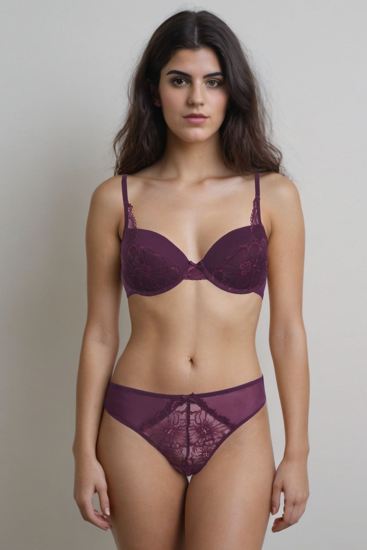 BLS | Emma Wired And Padded Lace Bra Set | Burgundy | Best Price in Pakistan original skincare product Pakistan