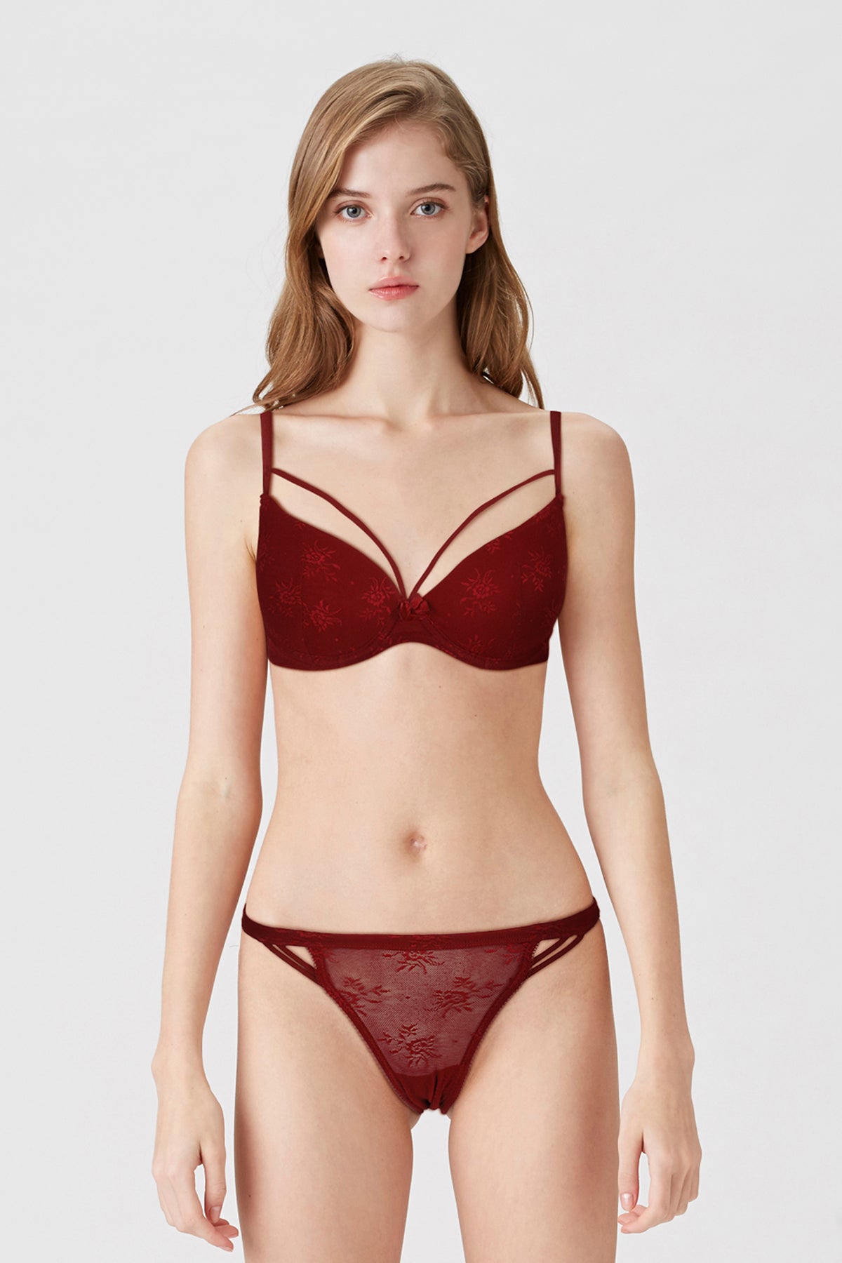 BLS | Antona Wired And Pushup Lace Bra Set | Burgundy | Best Price in Pakistan original skincare product Pakistan مرکزی تصویر