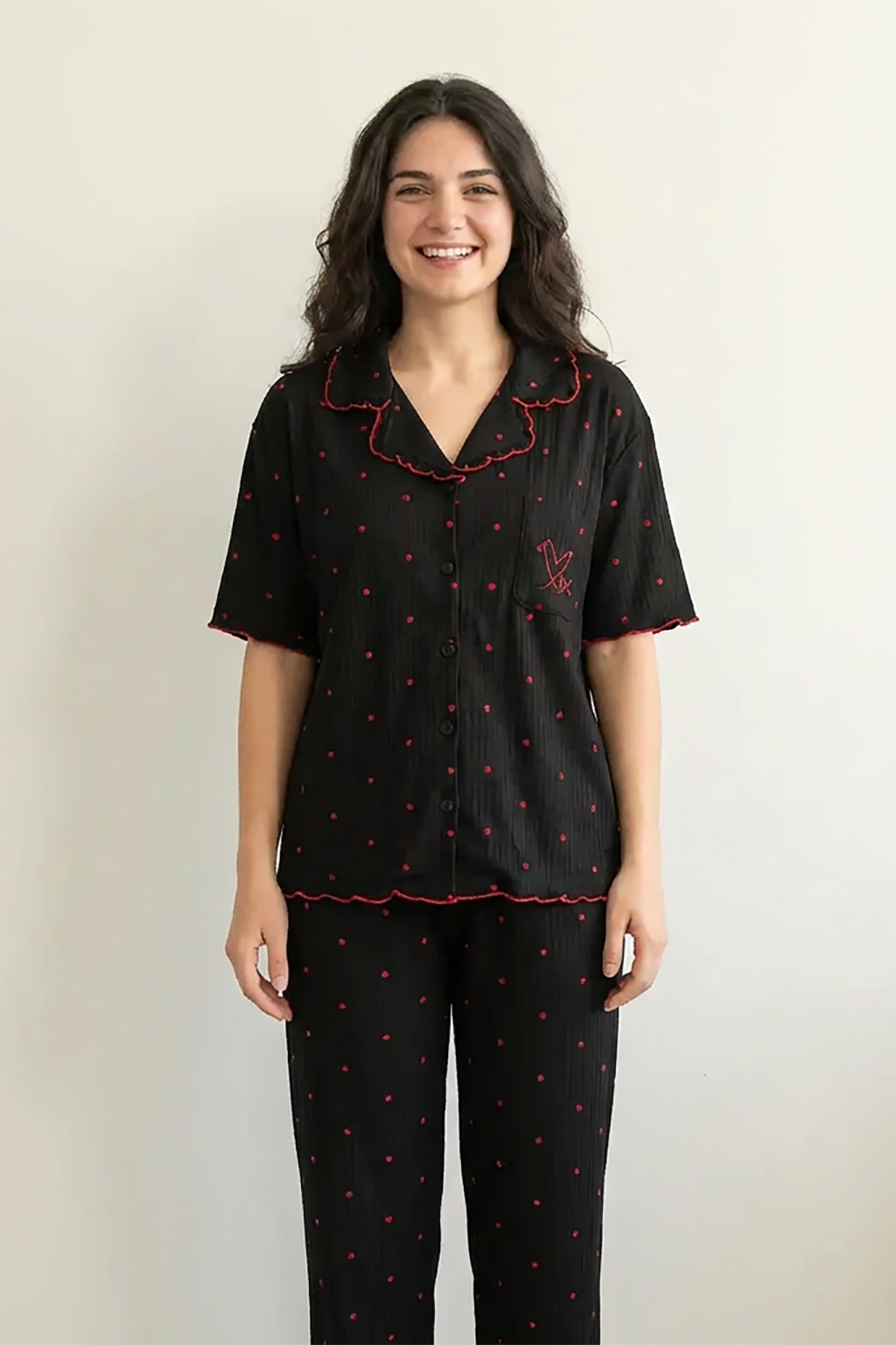 BLS | Pajama set |  Short sleeves with long pants | Black | Best Price in Pakistan original skincare product Pakistan مرکزی تصویر
