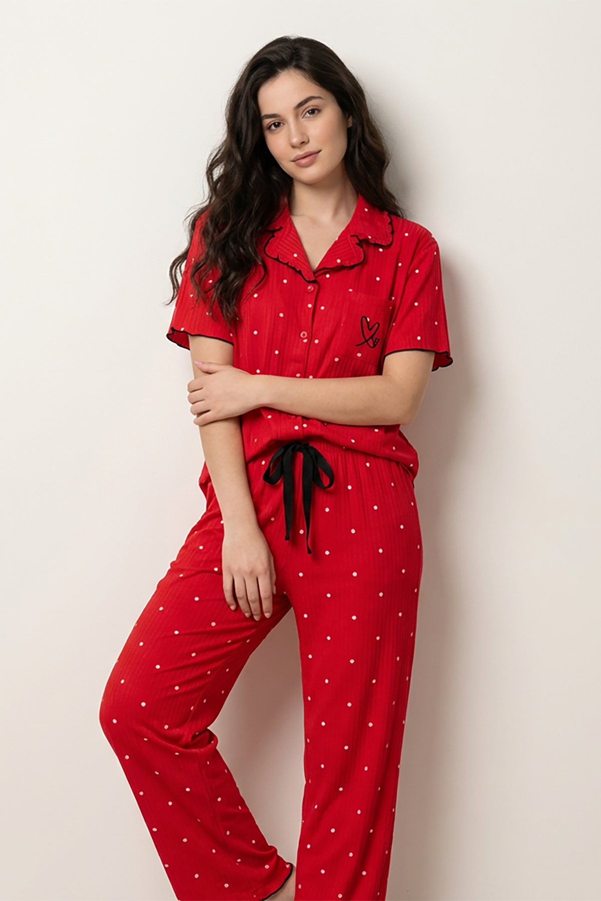 BLS | Pajama set |  Short sleeves with long pants | Red | Best Price in Pakistan original skincare product Pakistan