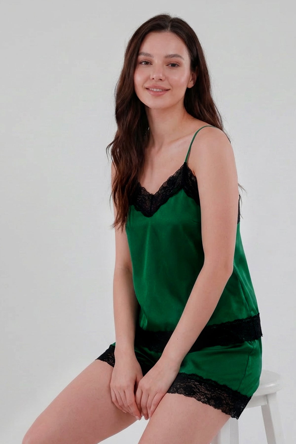 BLS | Satin Lace Shorts Set | Emerald Green | Best Price in Pakistan original skincare product Pakistan