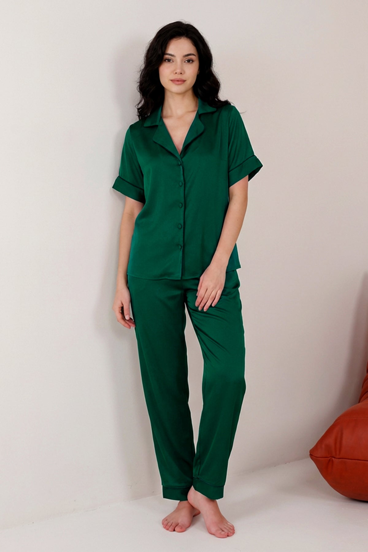 BLS | Satin Pajama Set | Emerald Green | Best Price in Pakistan original skincare product Pakistan مرکزی تصویر