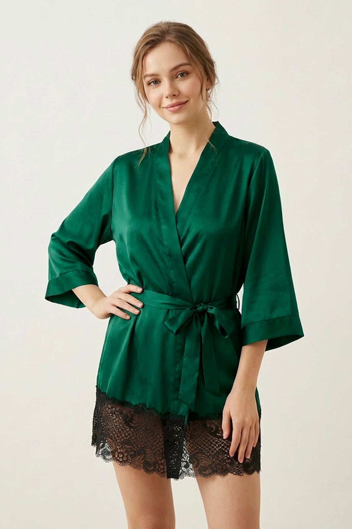 BLS | Satin Short Lace Robe | Emerald Green | Best Price in Pakistan original skincare product Pakistan