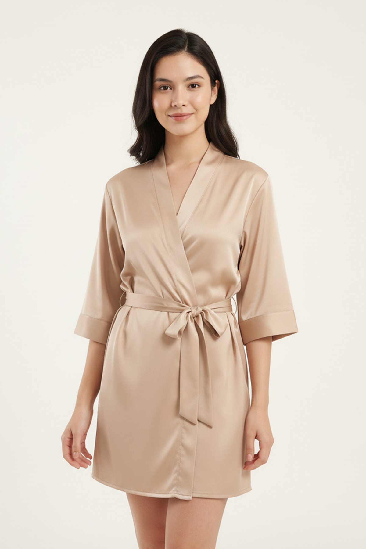 BLS | Satin Short Robe | Misty Beige | Best Price in Pakistan original skincare product Pakistan مرکزی تصویر