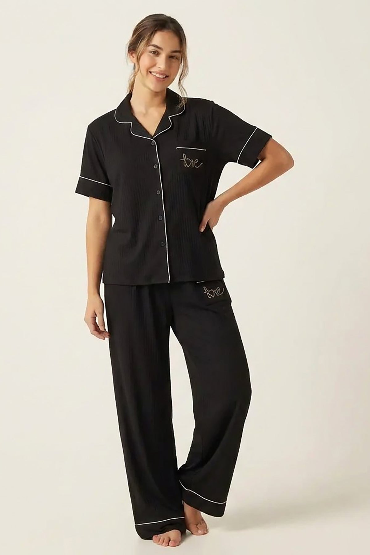 BLS | Short sleeves with long pants Pajama Set | Black | Best Price in Pakistan original skincare product Pakistan